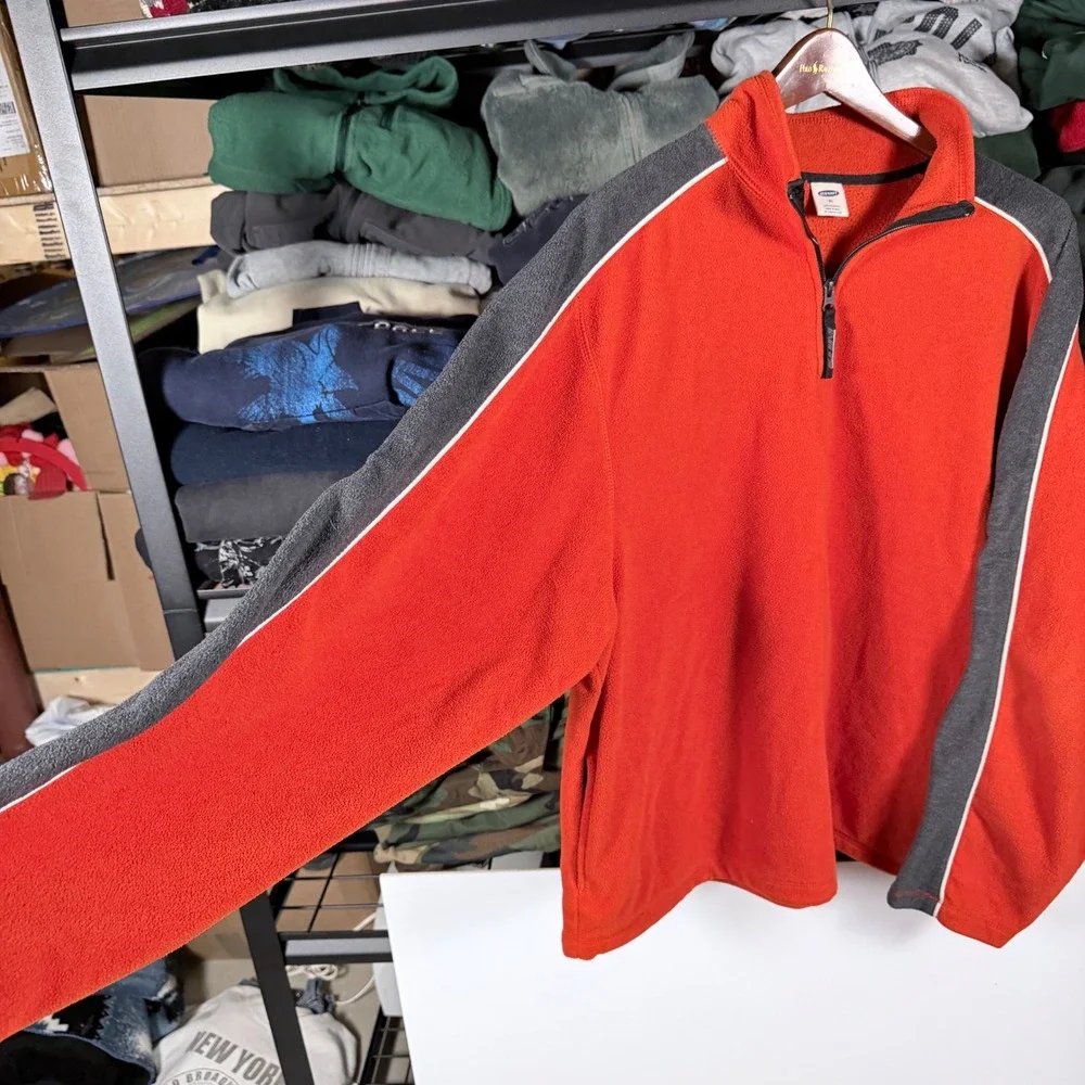 OLD NAVY Mens Orange Gray Colorblock Fleece‎ Pullover Sweatshirt XL